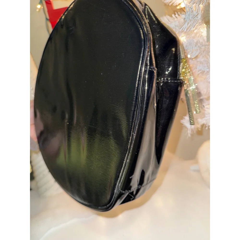 Lancome Black Patent Round Vanity Makeup Train Case Bag Cosmetic‎